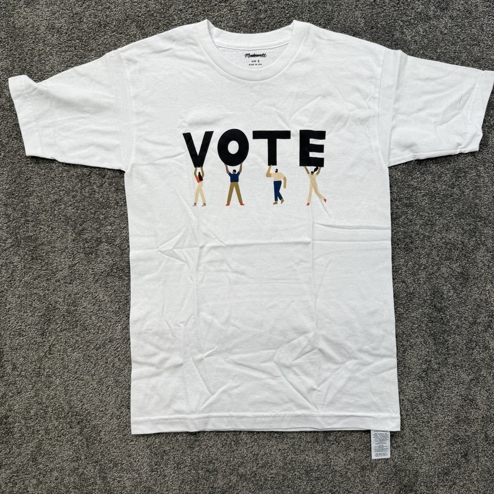 Mens S Madewell VOTE Graphic Unisex T Shirt White MC912 Crewneck Short Sleeve - Picture 1 of 9